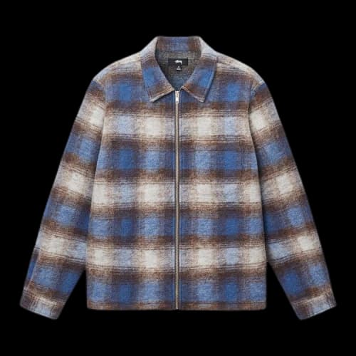 Stussy Brushed Wool Plaid Zip Shirt 'Blue'