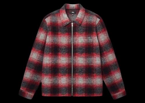 Stussy Brushed Wool Plaid Zip Shirt Red