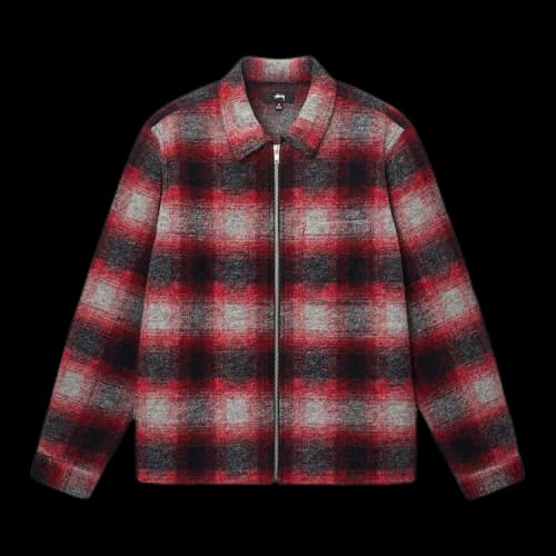 Stussy Brushed Wool Plaid Zip Shirt 'Red'
