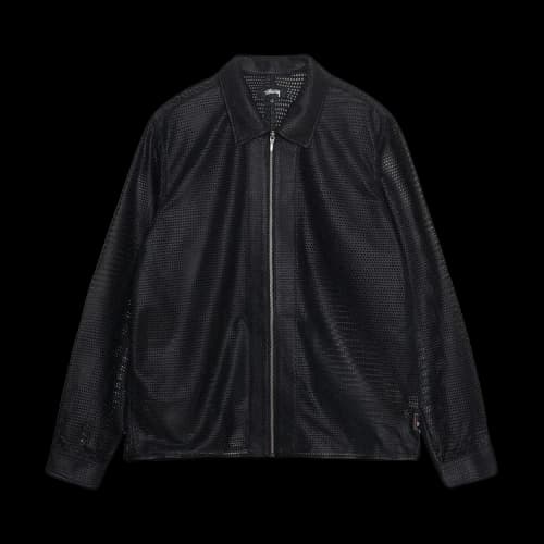 Stussy Perforated Leather Zip Shirt Black