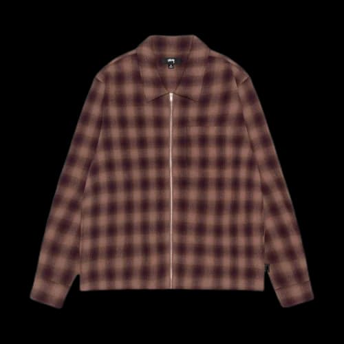 Stussy Plaid Twisted Yarn Zip Shirt Brown