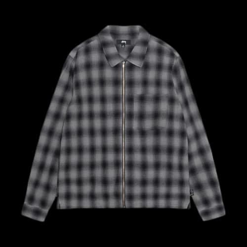 Stussy Plaid Twisted Yarn Zip Shirt Charcoal