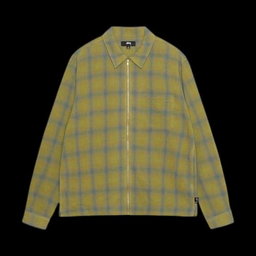 Stussy Plaid Twisted Yarn Zip Shirt Green