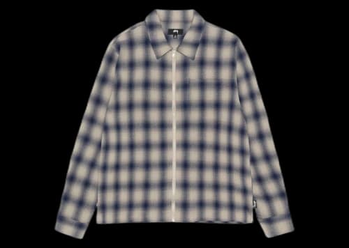 Stussy Plaid Twisted Yarn Zip Shirt Natural
