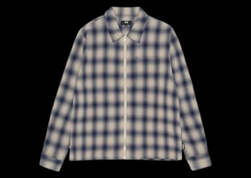 Stussy Plaid Twisted Yarn Zip Shirt Natural