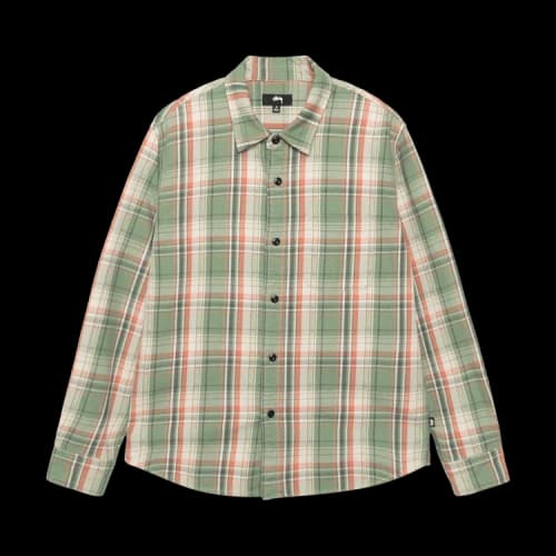 Stussy Dan Washed Cotton Plaid Shirt Green
