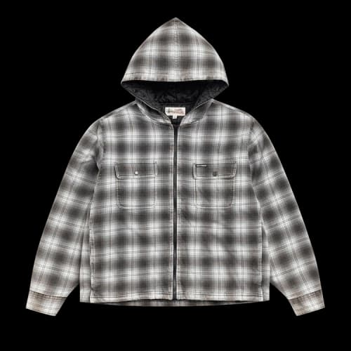 Stussy Zip Hooded Plaid Shirt 'Charcoal'