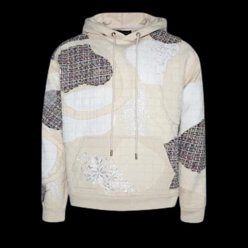 Who Decides War Tweed Patchwork Hooded Sweatshirt 'Cream'