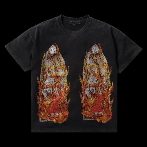 Who Decides War Rhinestone Flame Glass Jersey T-Shirt 'Coal'