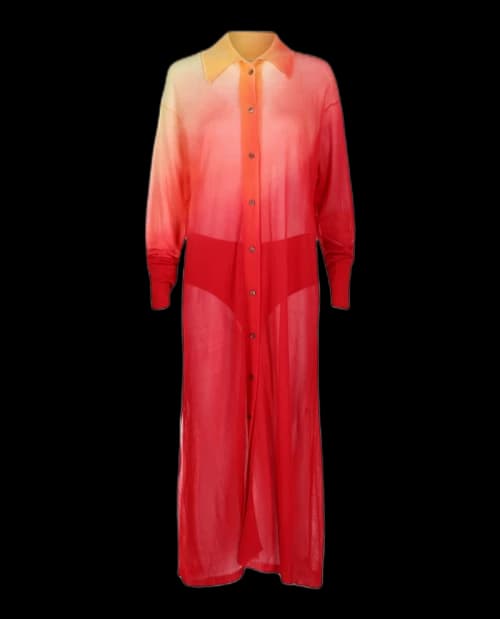 Ferragamo Degrade Silk-Blend Midi Shirt Dress Orange