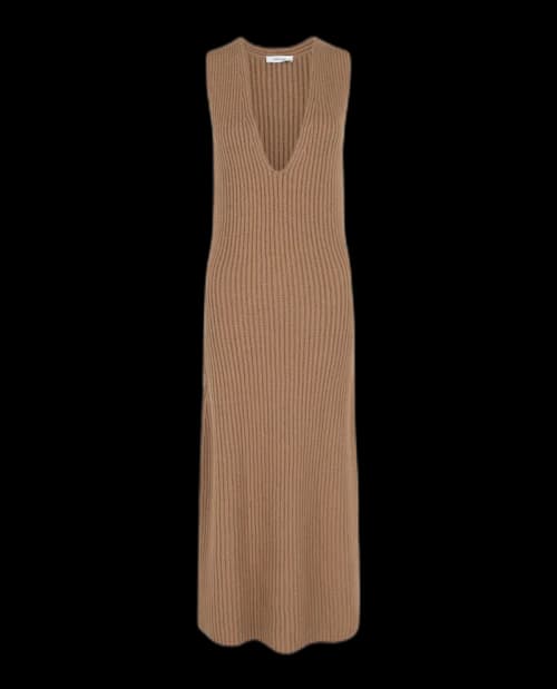 Ferragamo Sleeveless Ribbed Knit Dress Beige