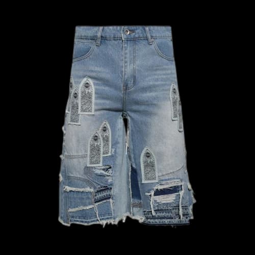 Who Decides War Patched Arch Blowout Denim Short 'Sky'