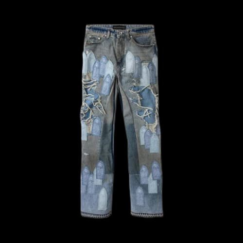 Who Decides War Patched Arch Repaired Blowout Denim Pants 'Blue'