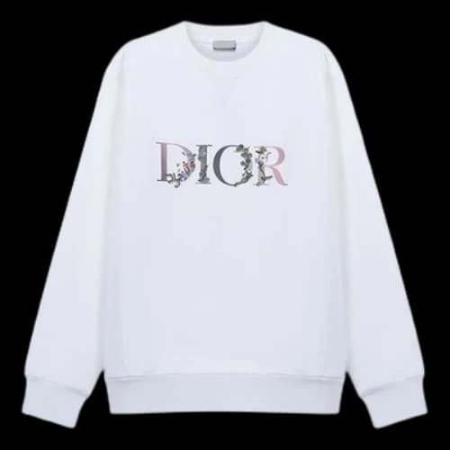 DIOR Flower Embroidery Round Collar Sports Long Sleeve Male White