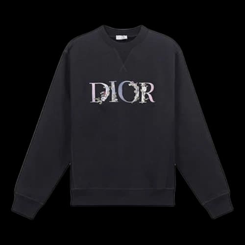 DIOR Flower Embroidery Round Collar Long Sleeve Male Black