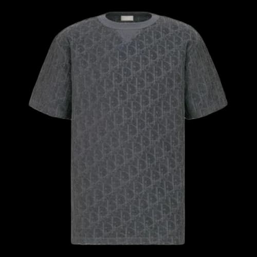 DIOR SS22 Oblique Printing Cotton Round Neck Short Sleeve Gray