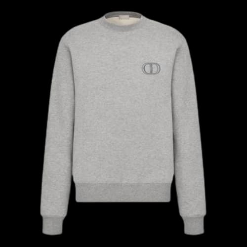 DIOR SS21 Logo Pattern Embroidered Round Neck Long Sleeves Gray