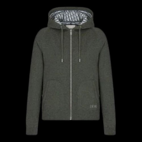 DIOR SS22 Cashmere Blend Knit Material Hooded Sports Olive