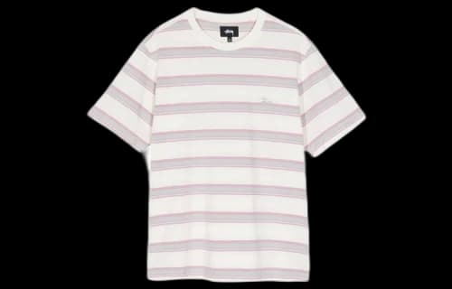 Stussy Harbour Stripe Tee Round Neck Short Sleeve White