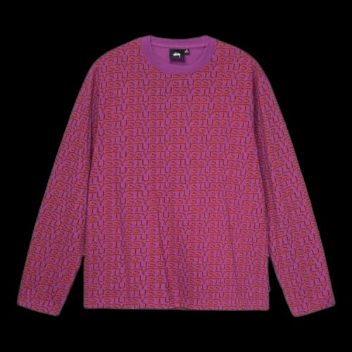 Stussy Letter Stripe Long-Sleeve Crew Top Berry