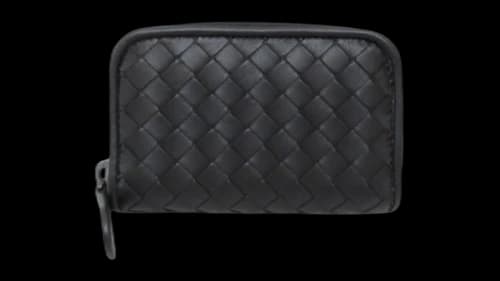 Bottega Veneta Intrecciato Zipper Coin Purse Wallet Black