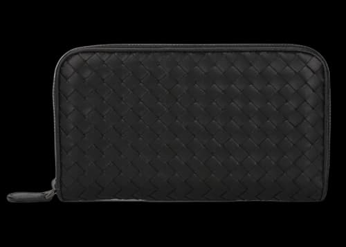 Bottega Veneta Intrecciato Weave Zip-Around Wallet Black