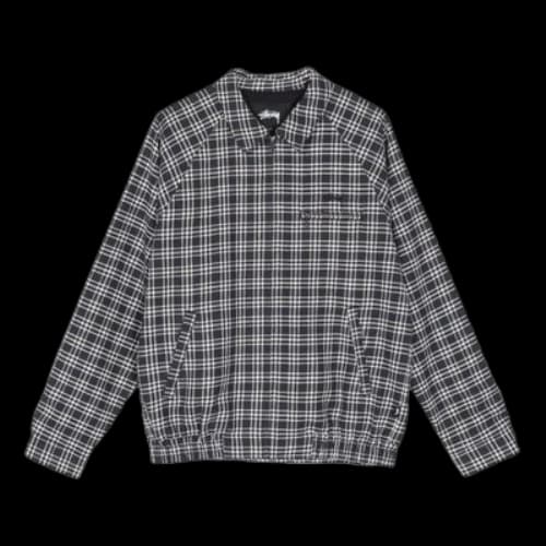 Stussy Plaid Linen Bryan Jacket Unisex Navy Blue