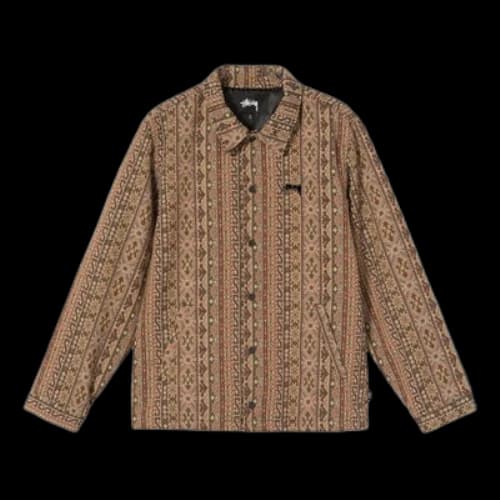 Stussy Tapestry Classic Coach Jacket Chest Embroidered Logo Brown