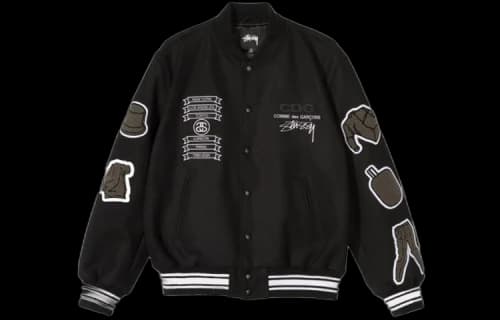 COMME des GARCONS CDG x Stussy SS20 Varsity Jacket Patch baseball Jacket 'Black'