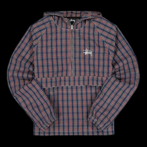 Stussy Brushed Cotton Anorak Plaid Long Sleeves Colorblock