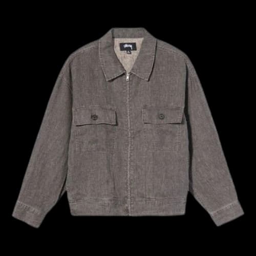 Stussy Boxy Linen Zip Jacket Loose Solid Color Zipper Unisex Gray