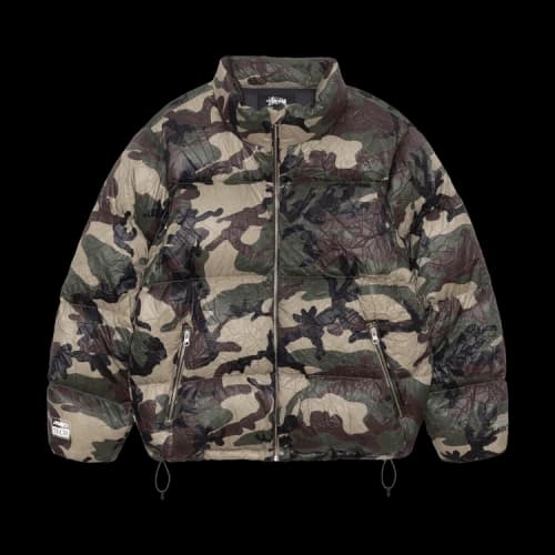 Stussy Wrinkled Nylon Down Puffer Jacket Woodland Camo