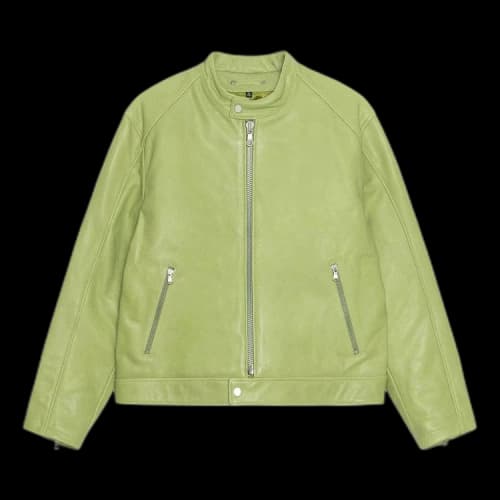 Stussy Cafe Racer Leather Jacket Lime