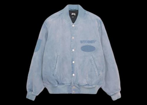 Stussy Ghost Logo Canvas Varsity Jacket Blue