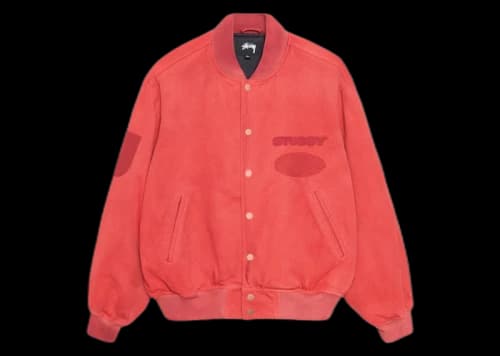 Stussy Ghost Logo Canvas Varsity Jacket Red