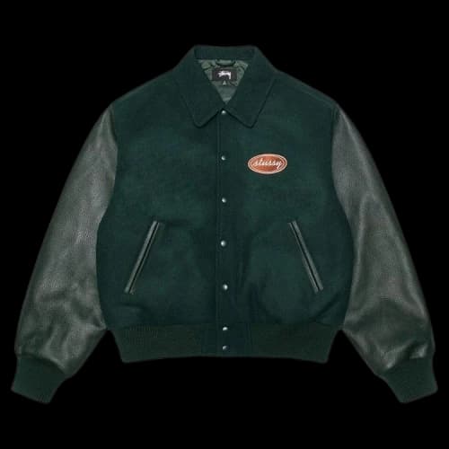 Stussy Script Oval Varsity Jacket Green