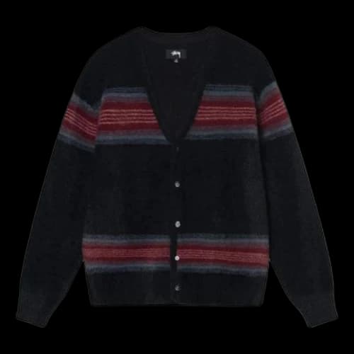 Stussy Stripe Shaggy Cardigan Sweaters 'Black'