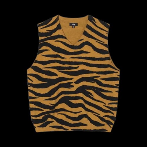 Stussy Tiger Printed Sweater Vest Mustard