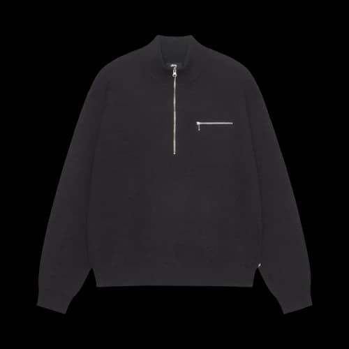 Stussy Half Zip Mock Neck Sweater Black