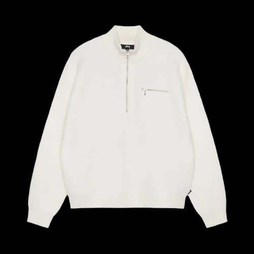 Stussy Half Zip Mock Neck Sweater Ivory