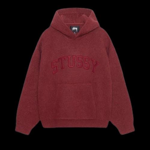 Stussy Felt Patch Knit Hoodie 'Burgundy'