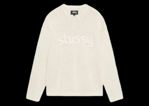 Stussy Embroidered V-Neck Logo Sweater Natural