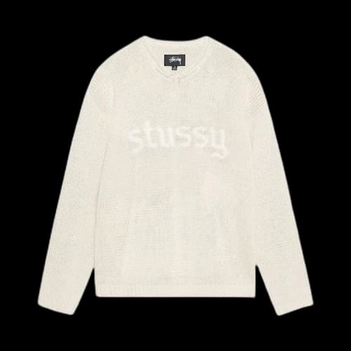Stussy Embroidered V Neck Logo Sweater 'Natural'