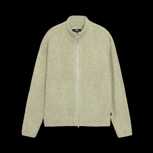 Stussy Full Zip Brushed Merino Sweater Sage