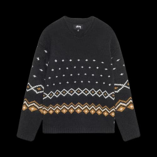 Stussy Roll Neck Fairisle Sweater Charcoal