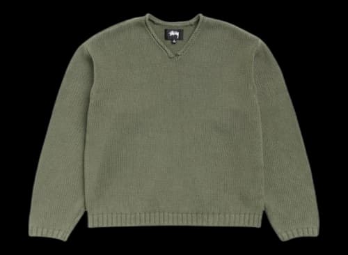 Stüssy Roll V Neck Sweater Olive