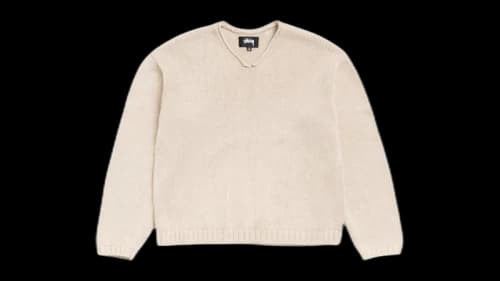 Stussy Roll V Neck Sweater Oatmeal
