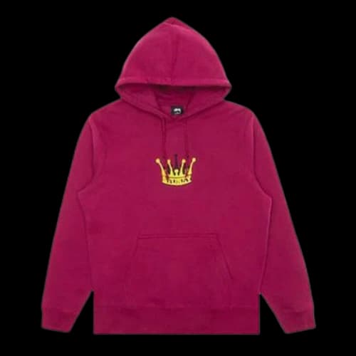 Stussy Chenille Crown Applique Sweatshirt Classic Fleece Lined Unisex Red