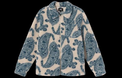 Stussy Zipper Large Pattern Plush Long Sleeves Jacket White