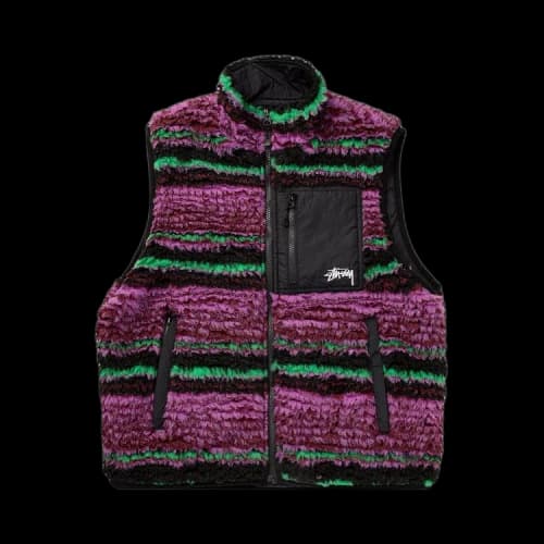 Stussy Striped Sherpa Vest 'Grape'